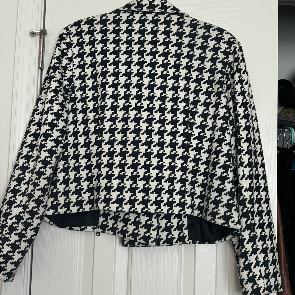 New Ellen Tracy moto style houndstooth zip blazer jacket Size 14 - Picture 2 of 6